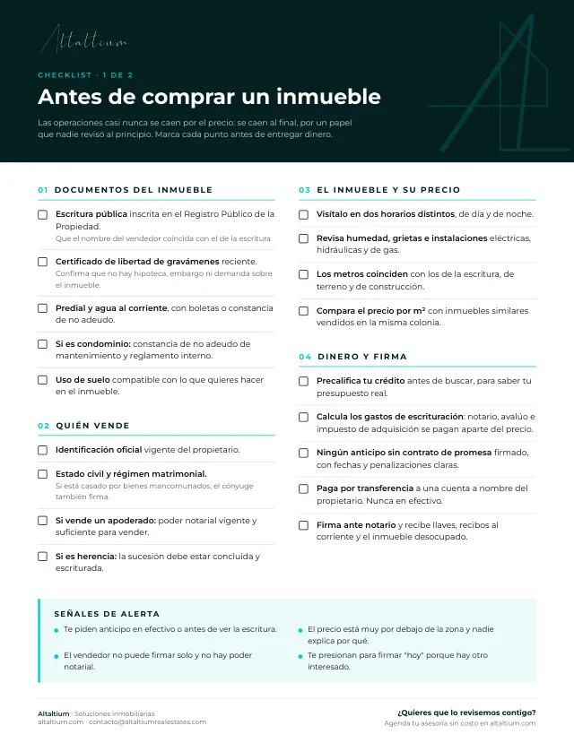 Portada del Checklist para comprar o rentar de Altaltium