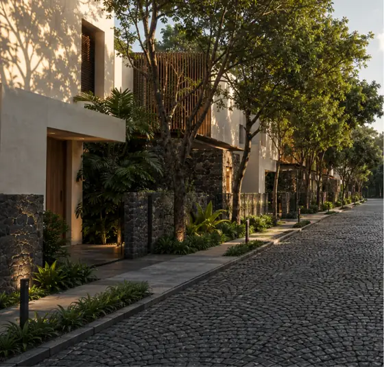 Render de la calle interior, caso Tepepan, Tlalpan, Ciudad de México